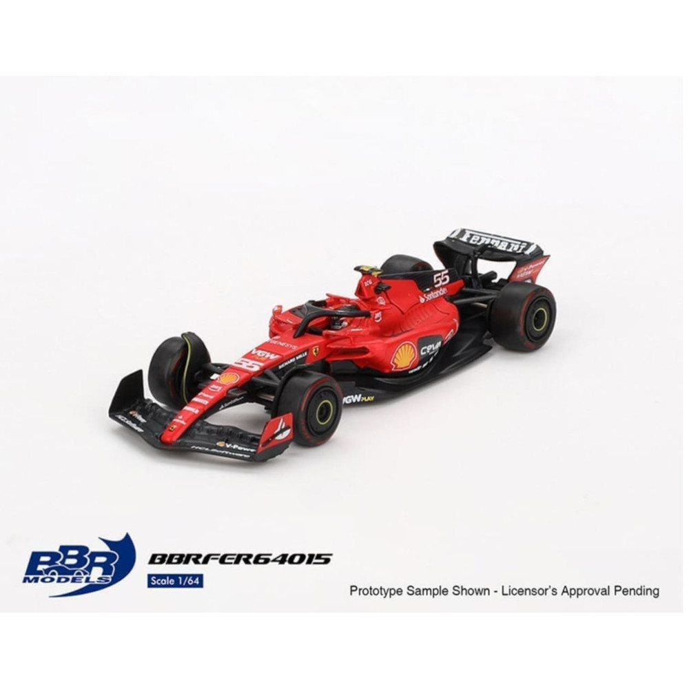 Miniatura BBR Models Ferrari SF23 #55 C. Sainz 2023 Bahrain GP, código BBRFER64015A