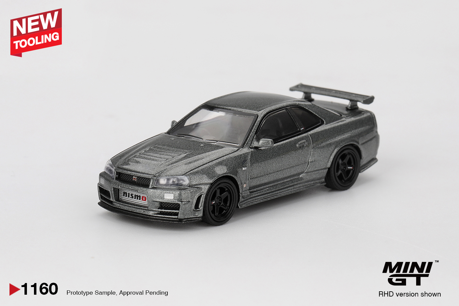 Miniatura Mini GT Nissan Skyline GT-R Dark Metal Gray (NISMO BNR34 CRS Version), código MGT01160