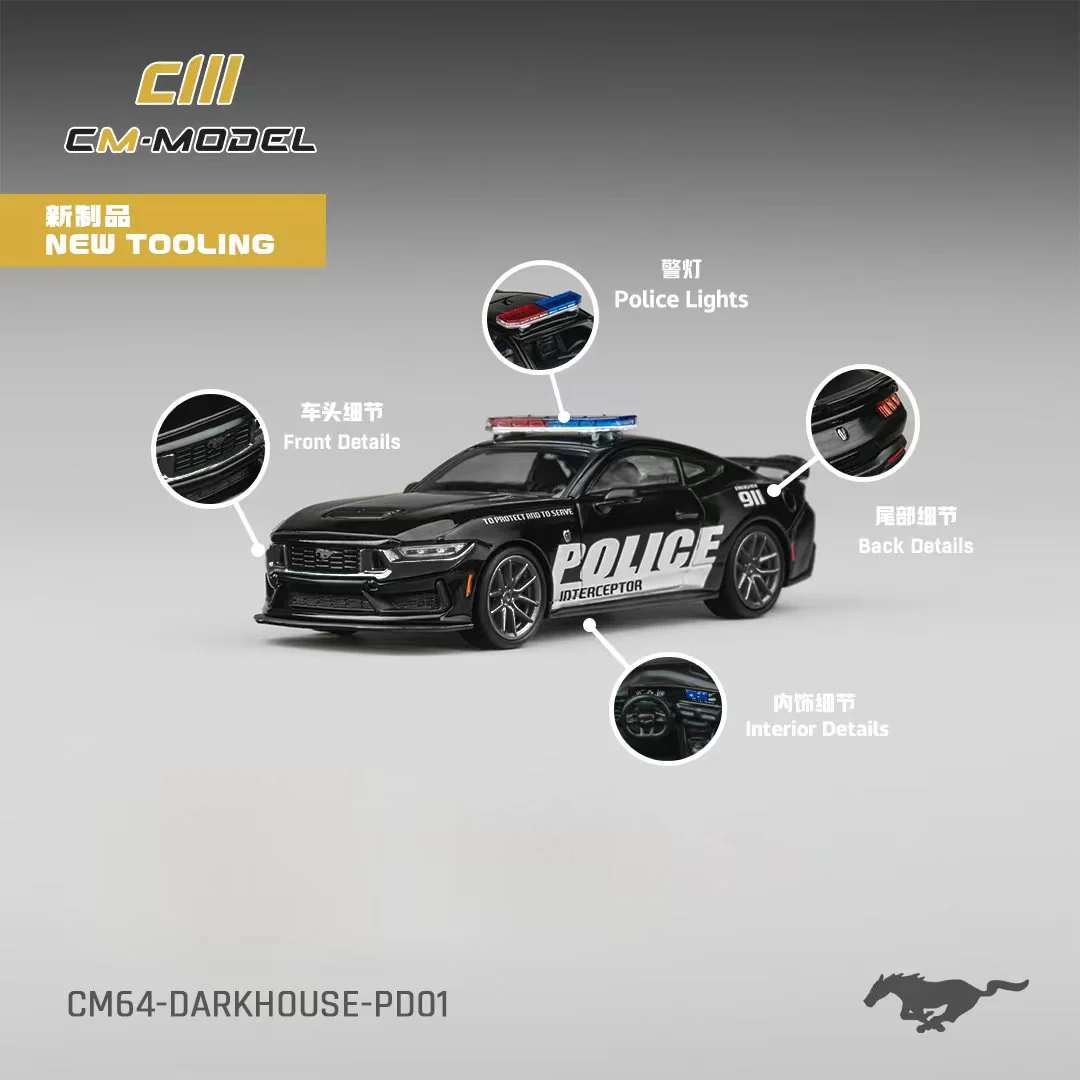 CM Model Ford Mustang Dark Horse Police Car V1 - Preto — imagem principal