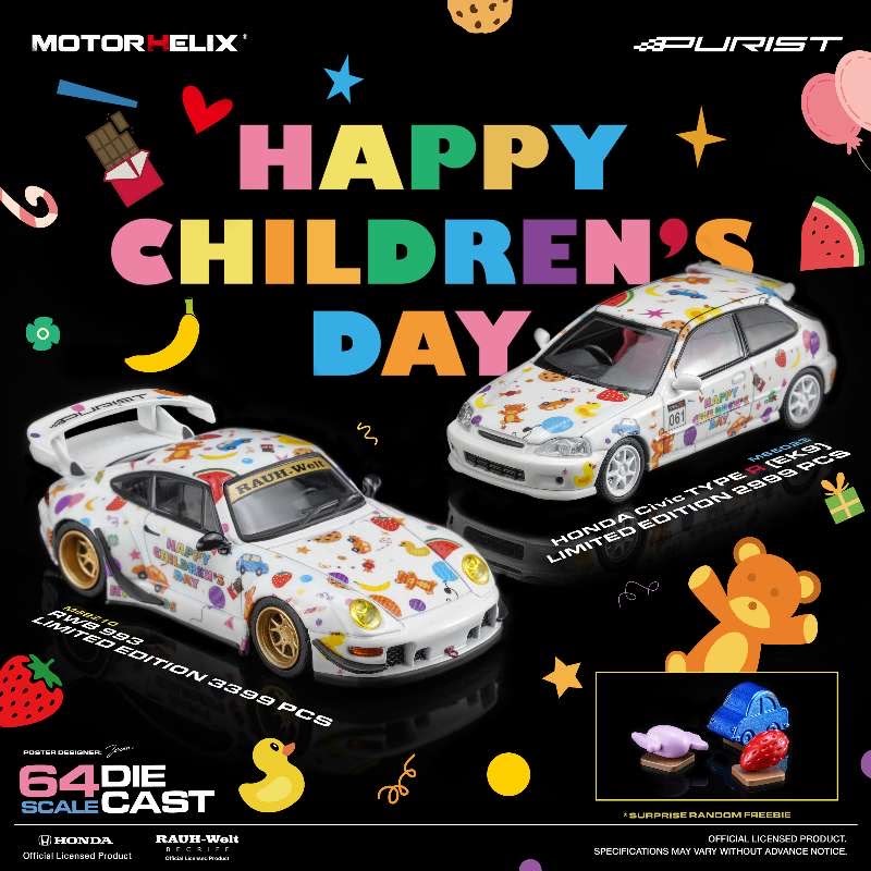 Miniatura Motorhelix RWB 993 "Happy Children's Day" Limited Edition + Honda Civic Type R EK9 "Happy Children's Day" Limited Edition, código 18