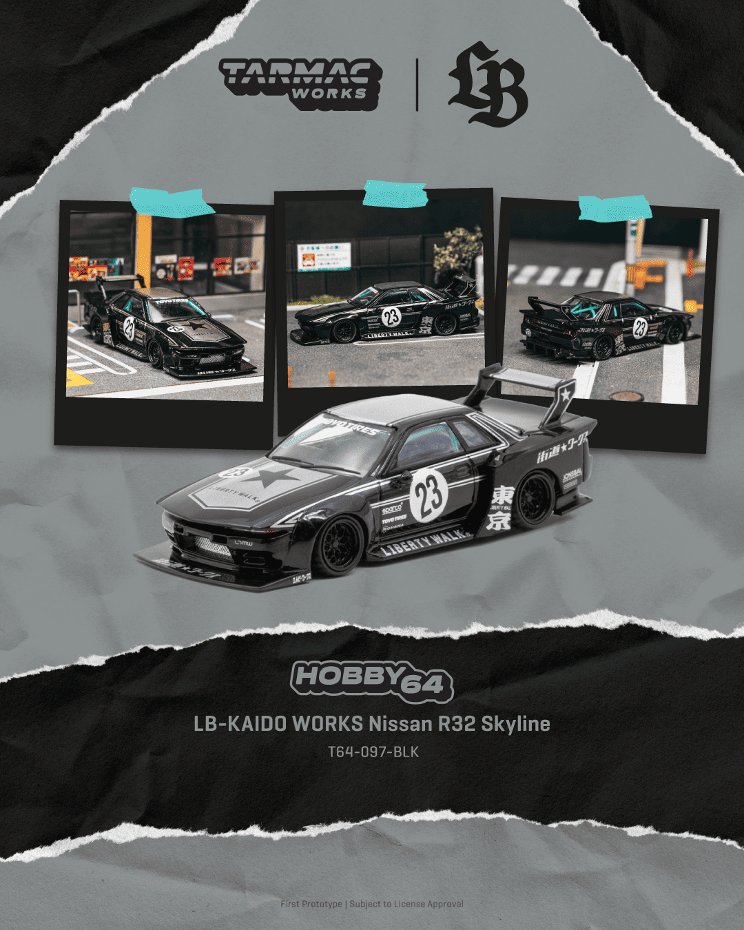 Tarmac Works LB-KAIDO WORKS Nissan R32 Skyline Black — imagem principal