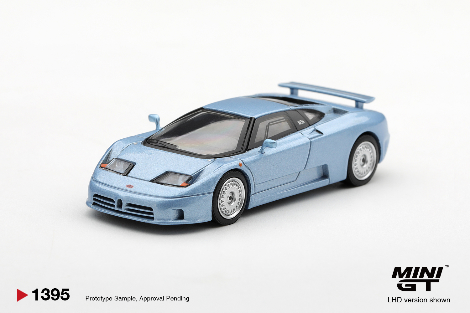 Miniatura Mini GT Bugatti EB110 GT Azzurro Metallizzato Mondial de l'Automobile 1992, código MGT01395